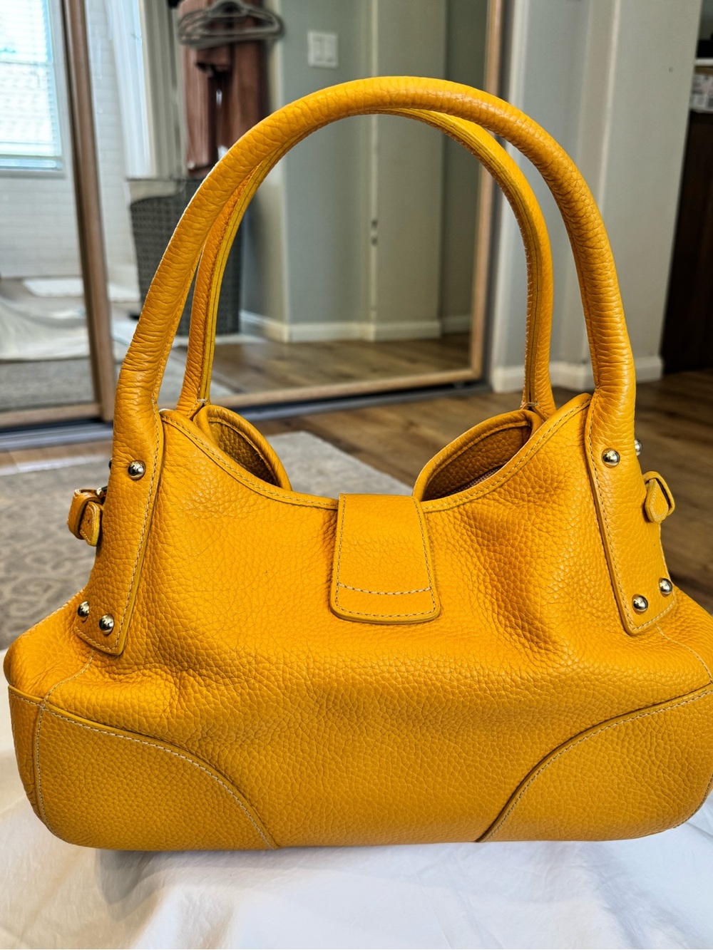 Dooney & Bourke Belvedere Yellow Pebbled Leather Satchel Handbag - Picture 12 of 13